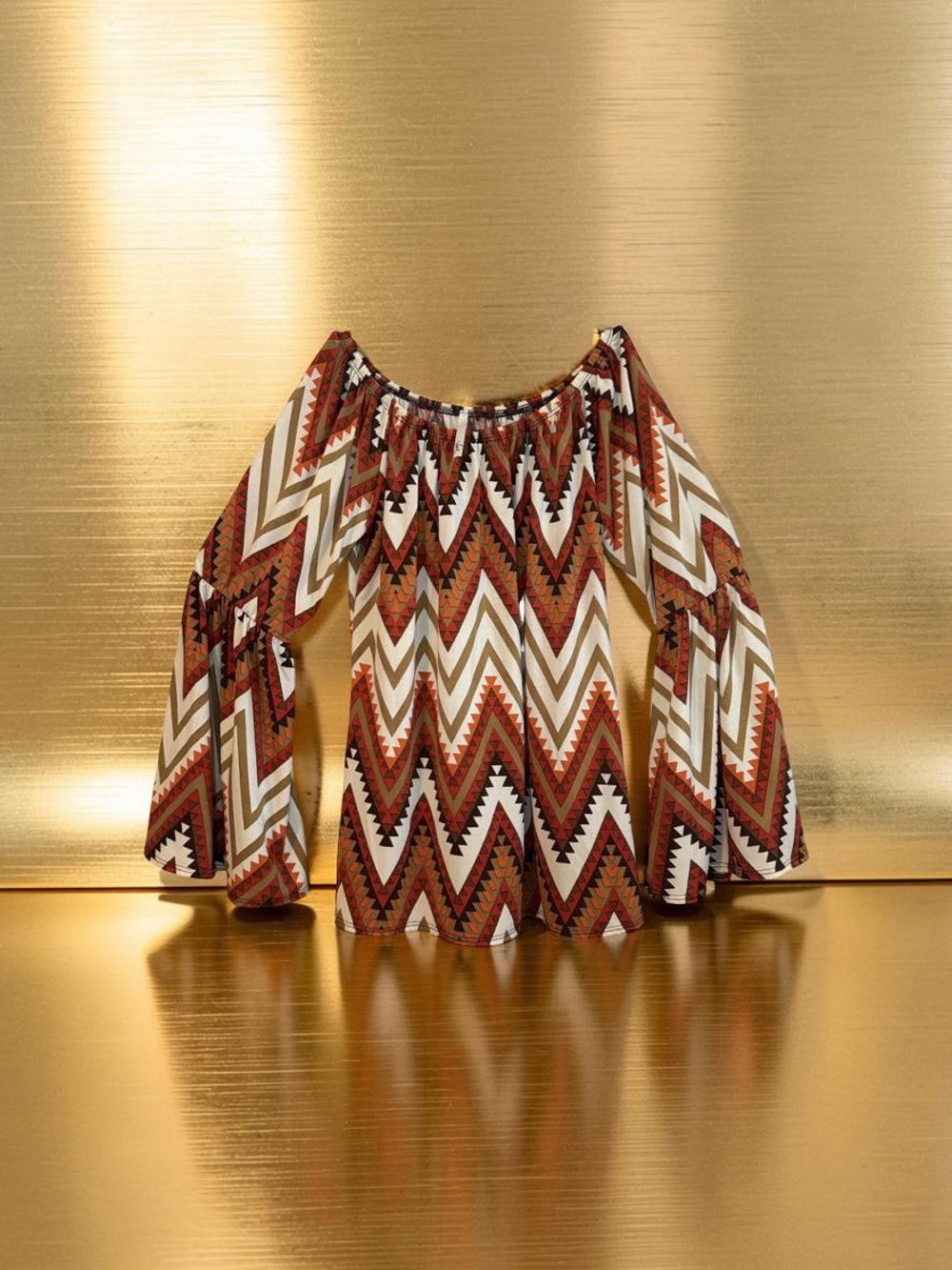 Voll Style Chevron top in Rust, Cream, and Brown  pit to pit 18”